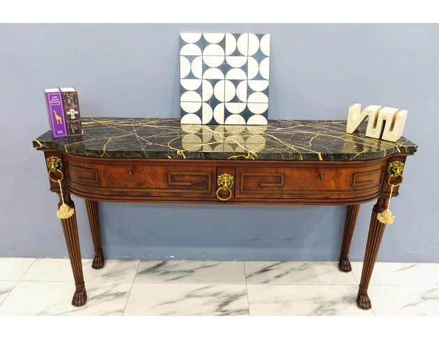 歐式古典實木大理石桌面玄關桌